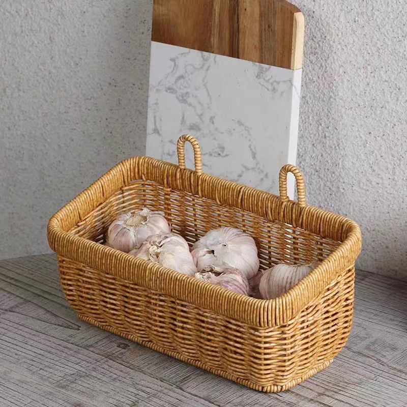 Plastic Rattan Woven Storage Basket Kitchen Wall Hanging - Temu