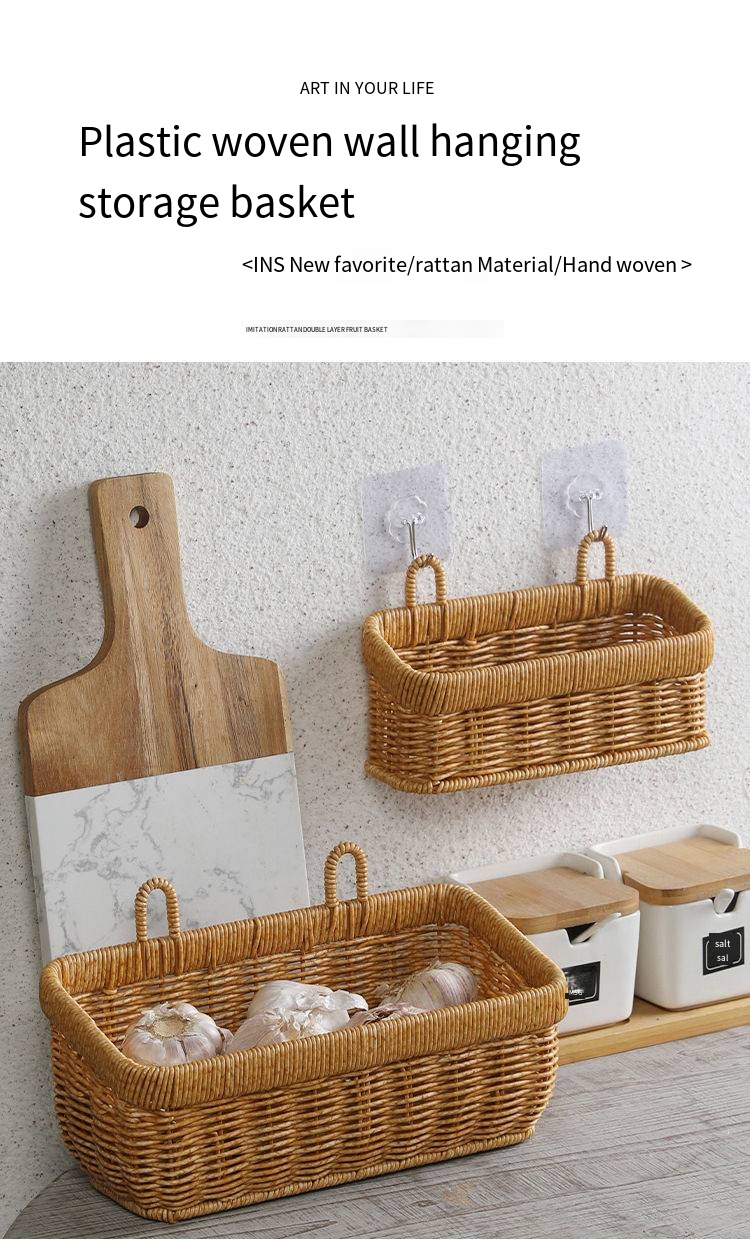 Imitation Rattan Storage Basket Woven Hanging Basket Kitchen - Temu