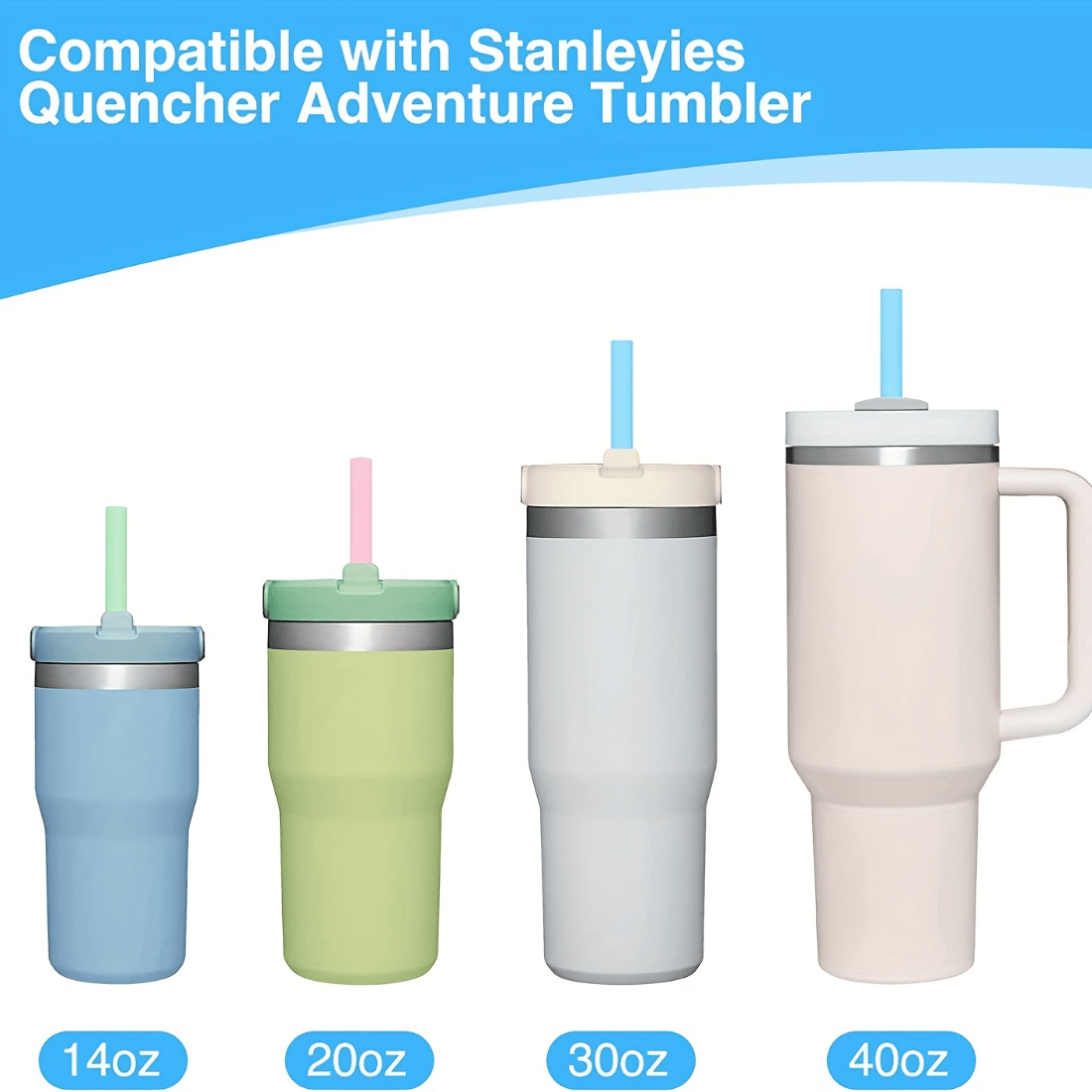 Blue Glass Reusable Straws For Stanley 40 oz 30 oz Cup Adventure Travel  Tumbler 4 Pack Replacement Drinking Clear Straws with Cleaning Brush for