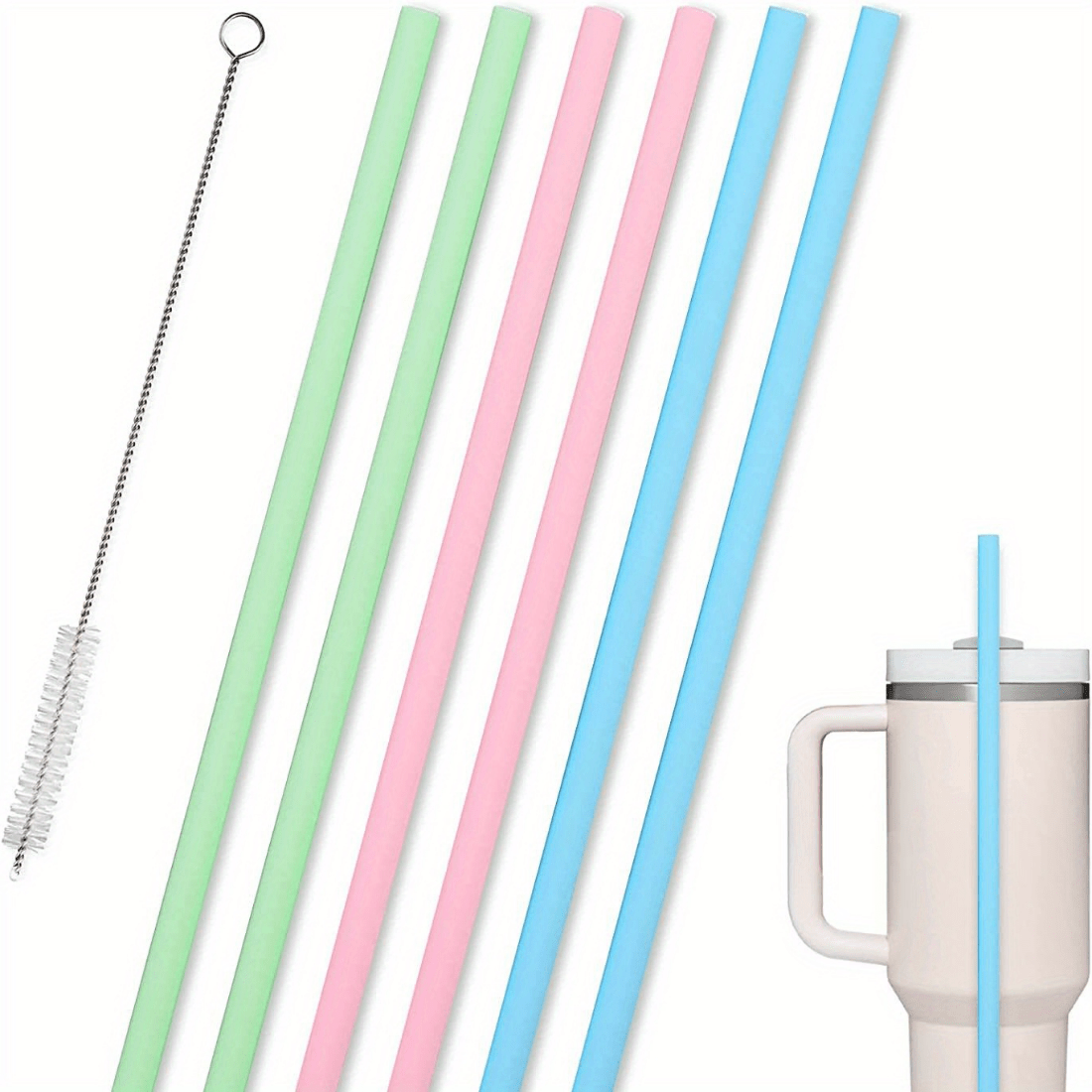  Green Glass Reusable Straws For Stanley 40 oz 30 oz Cup  Adventure Travel Tumbler 4 Pack Replacement Drinking Clear Straws with  Cleaning Brush for Stanley Accessories : Home & Kitchen