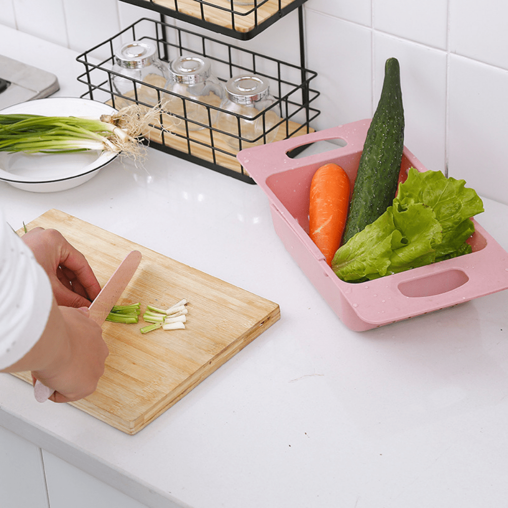 Escurridor de platos extensible sobre el fregadero, colador expandible para  frutas y verduras, cesta para cocina