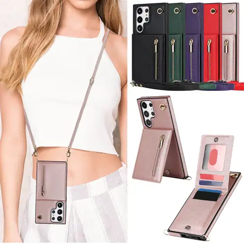 Wallet Case for Samsung Galaxy S23 Ultra with Zipper Pouch,Magnetic PU  Leather Flip Folio Stand Card Slot with Hand Strap and Cross Body Strap  Case