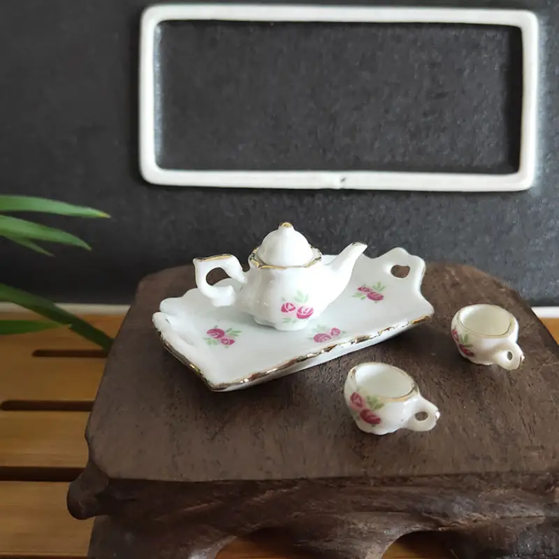 1:12 Miniature Porcelain Tea Cup Set, Flower Tableware, Dollhouse Kitchen  Furniture Toys For Children - Temu