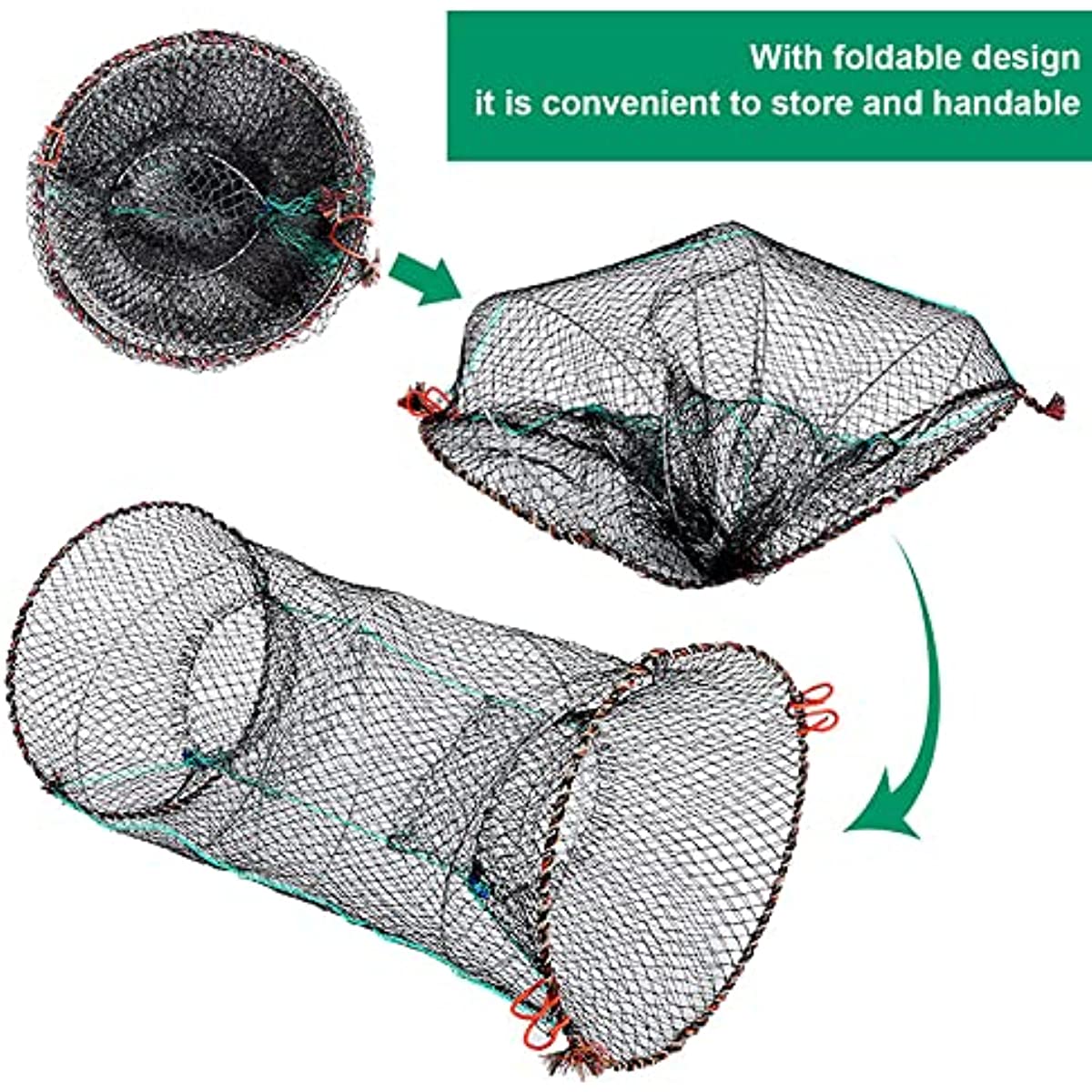 keepw Foldable Fishing Bait Fish Trap Nylon Mesh Fabric Long Service Life  Retractable Fish Shrimp Net Cage Trap With Food Bag without edge wrappin 