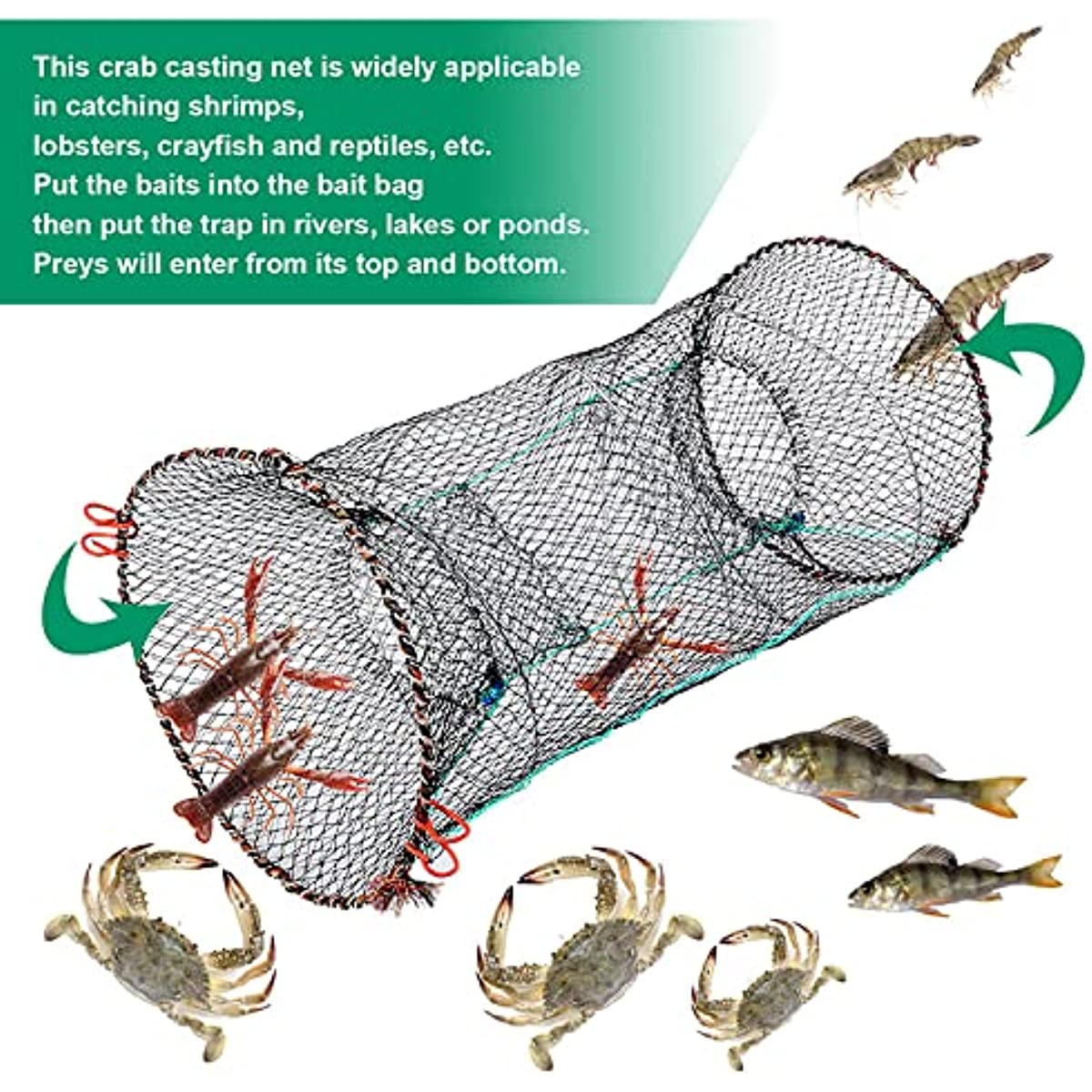 Fish Trap Net Fishing Gear Crab Prawn Shrimp Crayfish Lobster Crawdad  Foldable,Fishing Net Catch Crab Shrimp Minnow Fishing Bait Trap Cast Dip  Net Nylon Network Bait Trap 