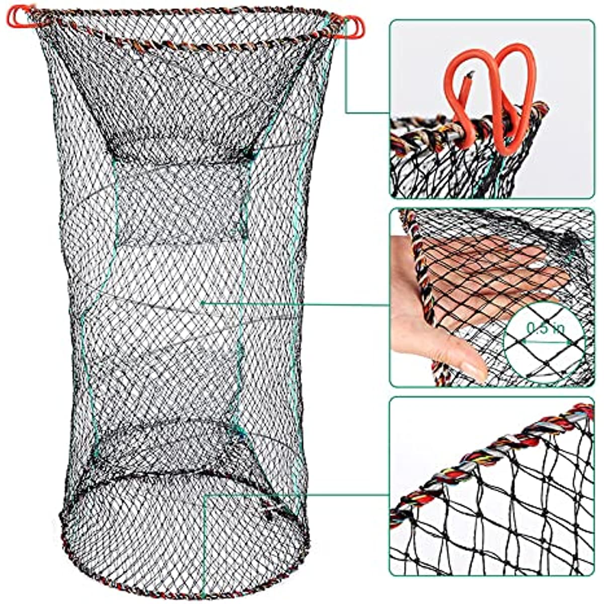 SET OF 4 CRAB DROP NETS WITH BAIT HOLDER & 11M ROPE FISH CRAYFISH