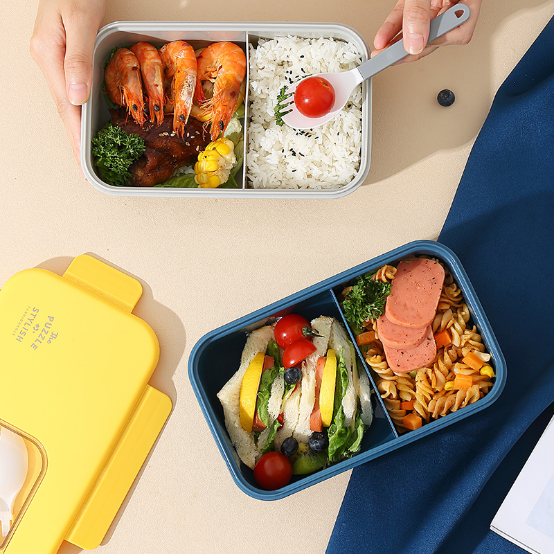 1pc Multi-grid Lunch Box With Cutlery Set