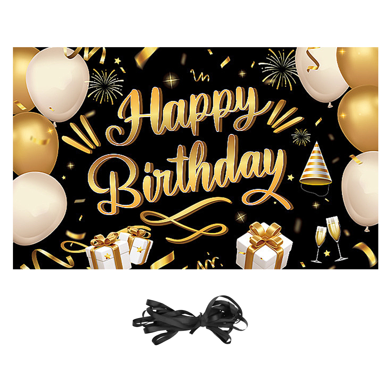 Banner di buon compleanno, 200 x 110 cm, grande formato Happy Birthday  Banner nero oro sfondo banner decorazioni per feste di compleanno forniture  per decorazioni per feste di compleanno celebrazione : 