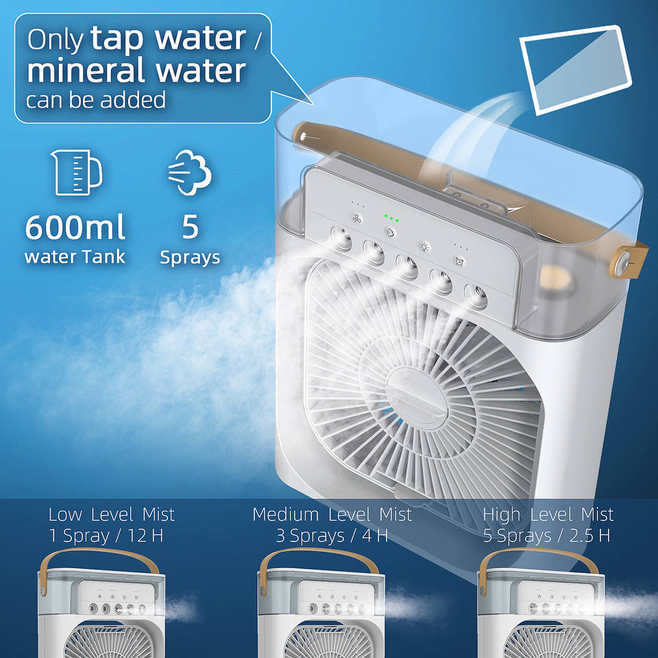 1pc air conditioner fan portable desktop 5 spray head usb cooling fan mute electric fan home appliances household fans humidifier details 5
