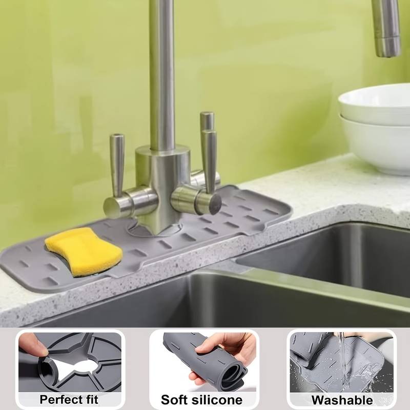 Kitchen Faucet Sink Splash Guard, Silicone Faucet Water Catcher Mat Sink  Draining Pad Behind Faucet, Rubber Drying Mat for Kitchen & Bathroom
