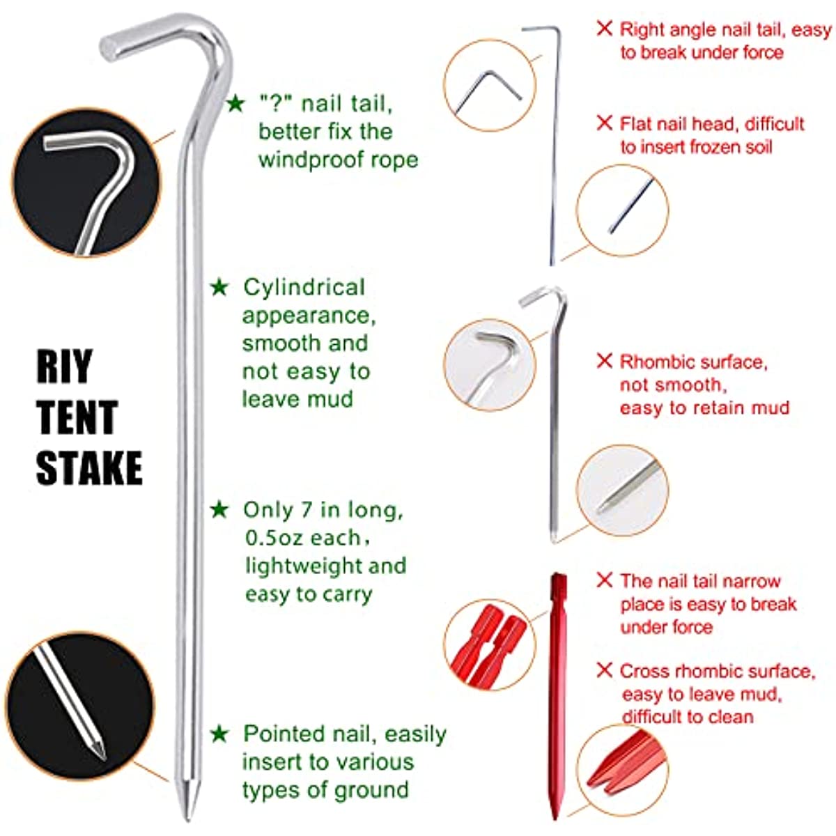 Ultralight Tent Stakes Pegs Tent Nails Multi Use Windproof Ground