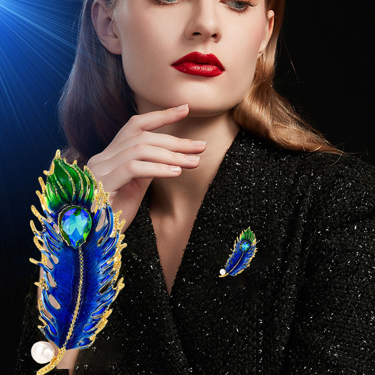 Peacock Feather Brooch Pin, Elegant Banquet Accessory