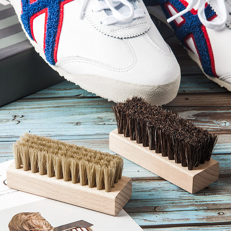 Dual Sided Sneaker Shoe Cleaner Brush Set Boar and Plastic Bristles with  Microfiber Cloth