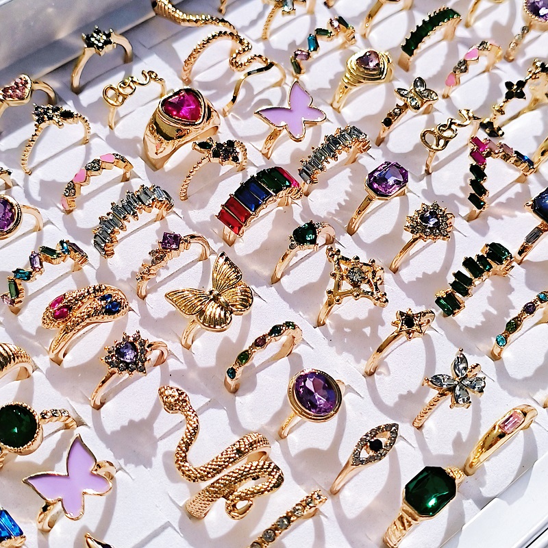 Conjunto de Joyería de Anillos para Mujeres, 20 piezas por Lote - Diseños Variados y Elegantes con Pedrería de Mariposa y Serpiente