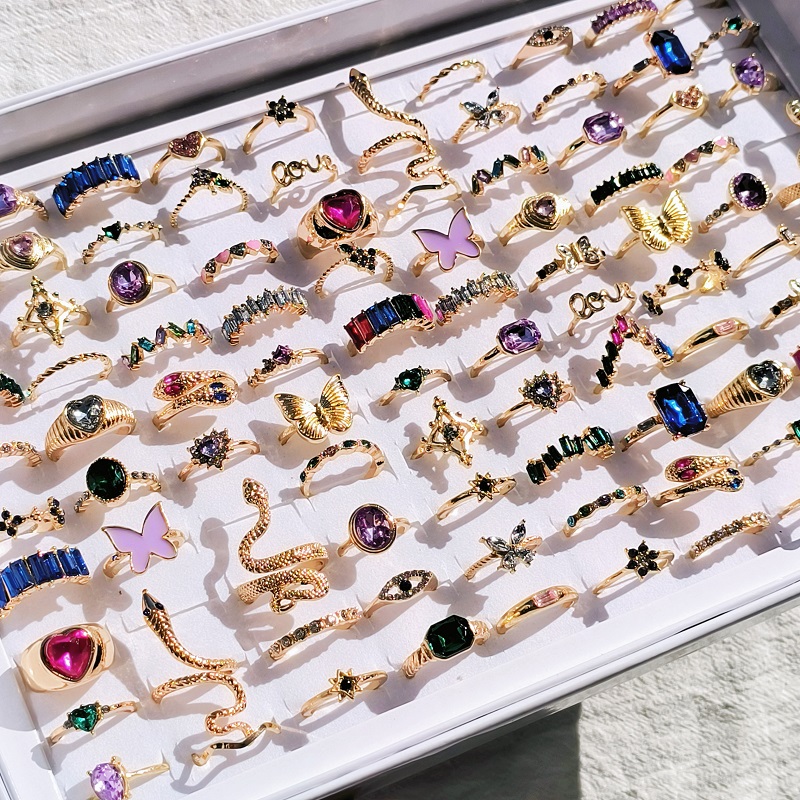 Conjunto de Joyería de Anillos para Mujeres, 20 piezas por Lote - Diseños Variados y Elegantes con Pedrería de Mariposa y Serpiente