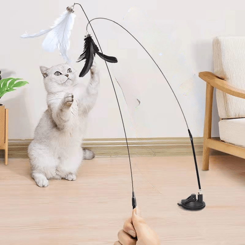 Interactive Cat Toy With Feather Teaser, Bells, And Spacers