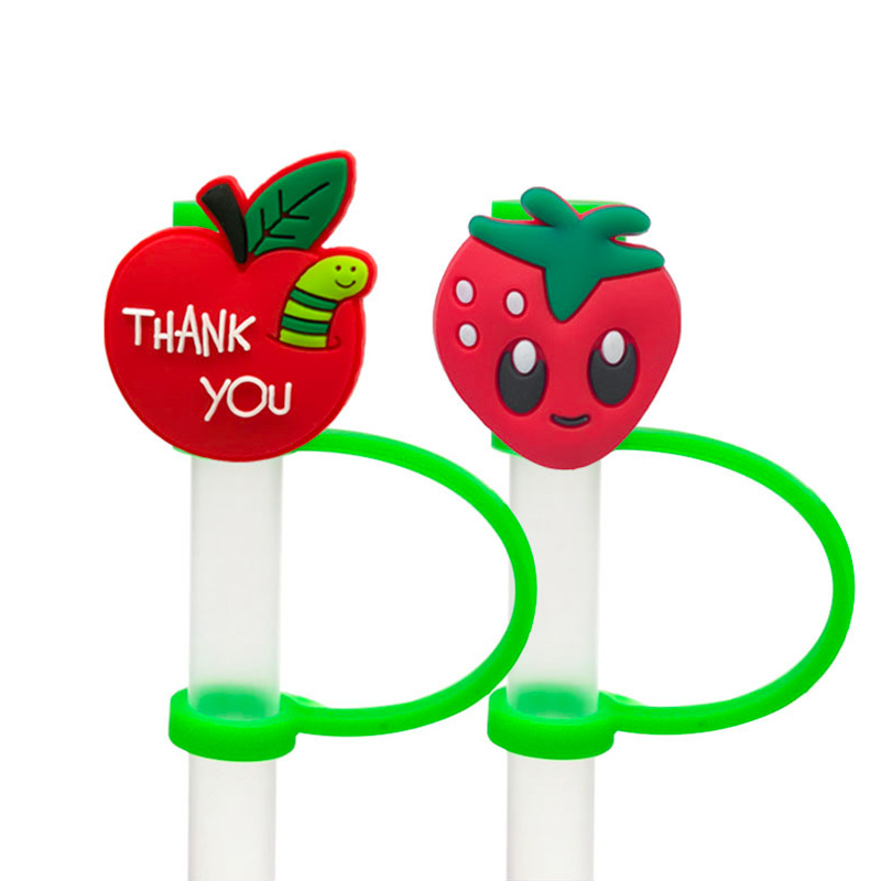 2pcs/set Silicone Straw Cover Set, Cute Strawberry Design Straw Cover Set  For Party