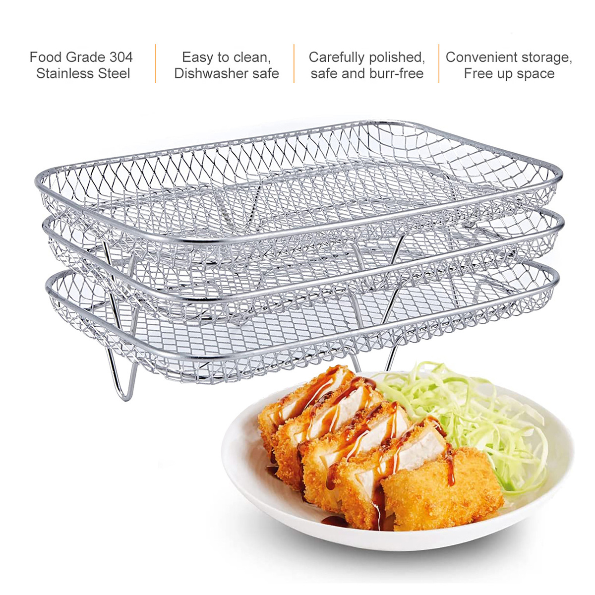 Air Fryer Rack for Ninja Air Fryer, 3 Stackable Dehydrator Racks, Stainless  Steel Air Fryer Basket Tray, Multi-Purpose Air Fryer Accessories for Oven  and Press Cooker 