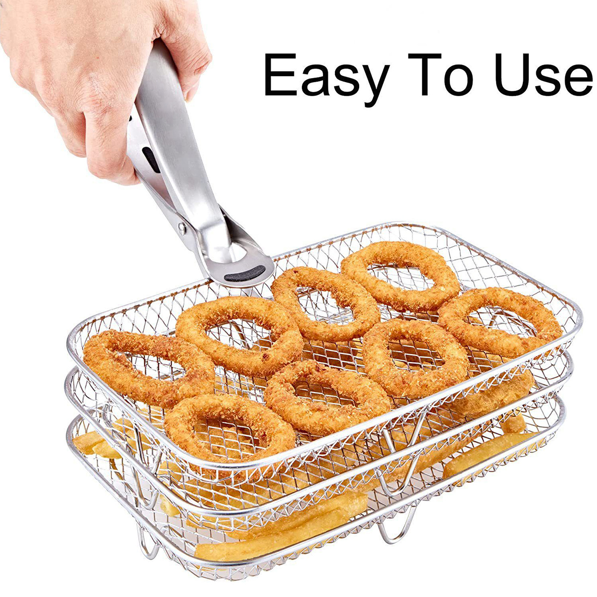 Air Fryer Rack, 3 Stackable Dehydrator Racks Stainless Steel Air Fryer  Basket Tray Air Fryer Accessories Dishwasher Safe Oven Microwave Baking  (round)