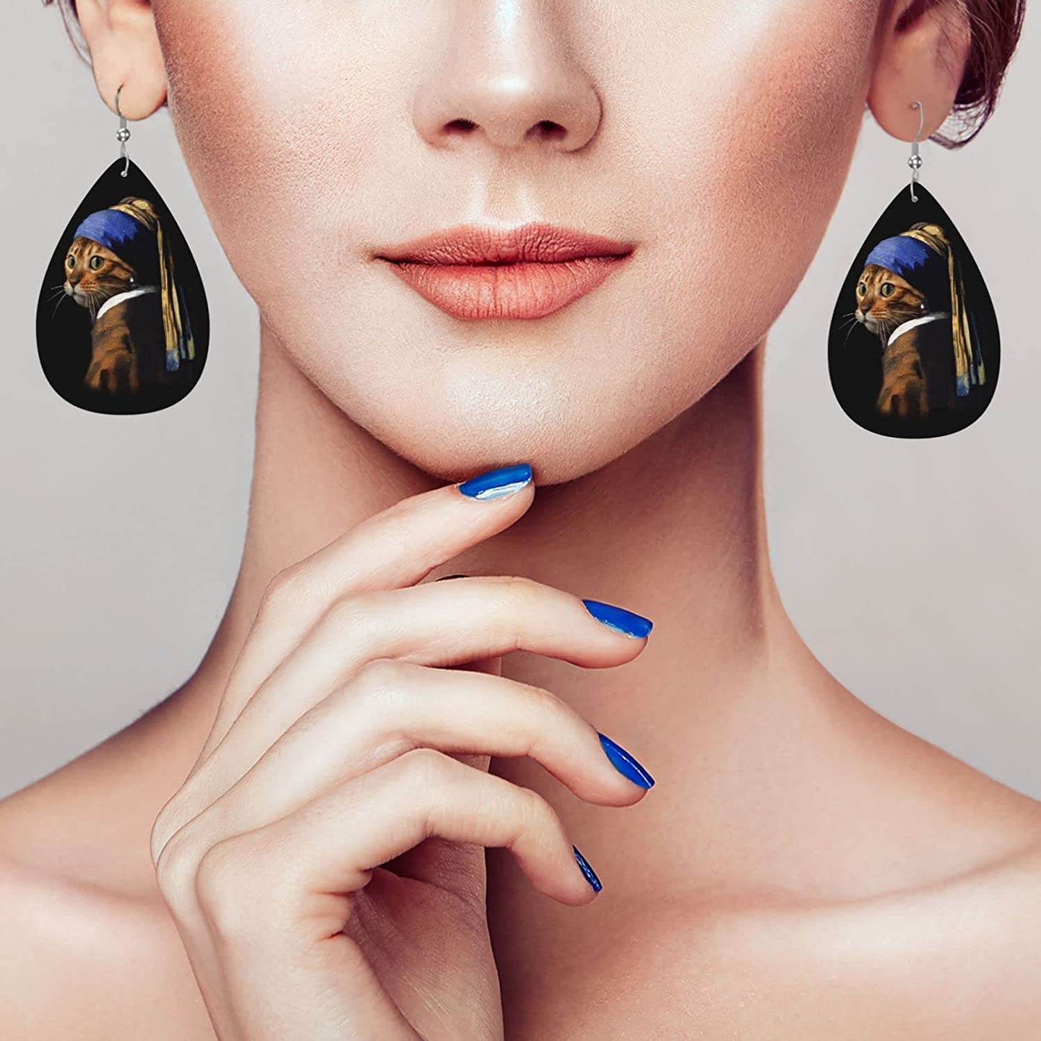 Women's Cat Halloween PU Leather Teardrop Dangle Earrings