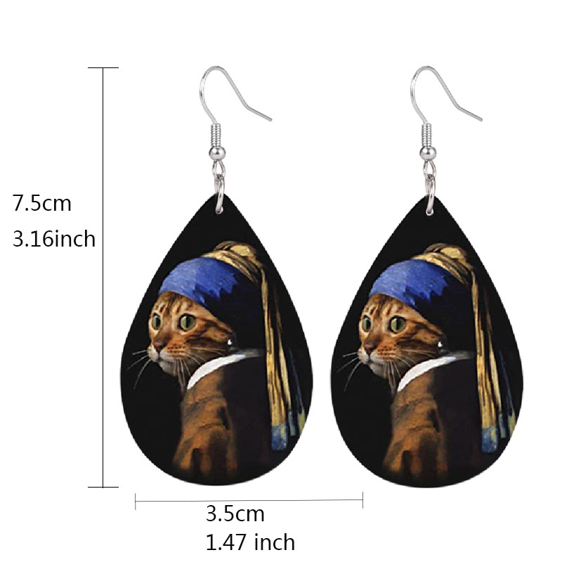 Women's Cat Halloween PU Leather Teardrop Dangle Earrings