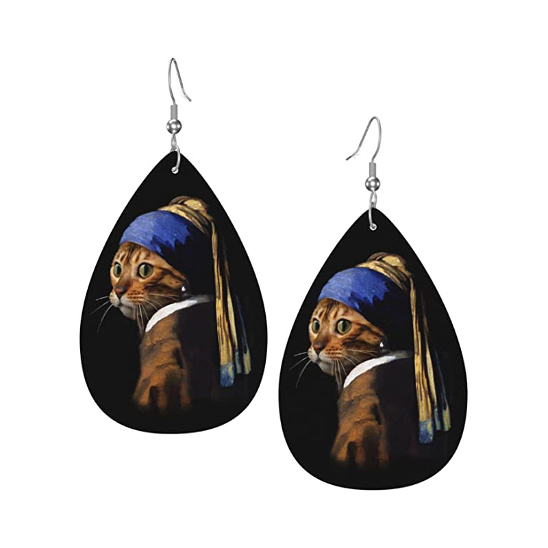 Women's Cat Halloween PU Leather Teardrop Dangle Earrings