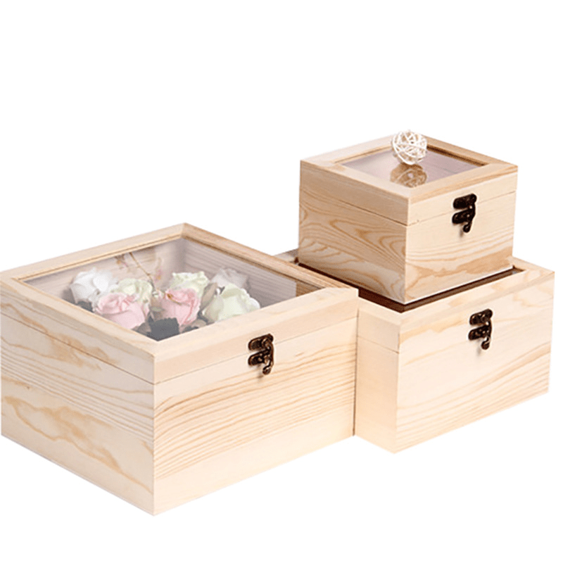 Caja decorativa de madera con soporte mediana