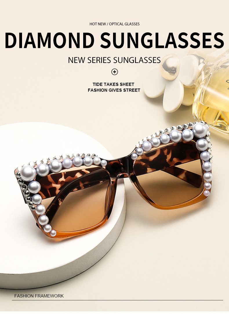 Fashion Oversized Square Sunglasses Women 2023 New Luxury Pearl