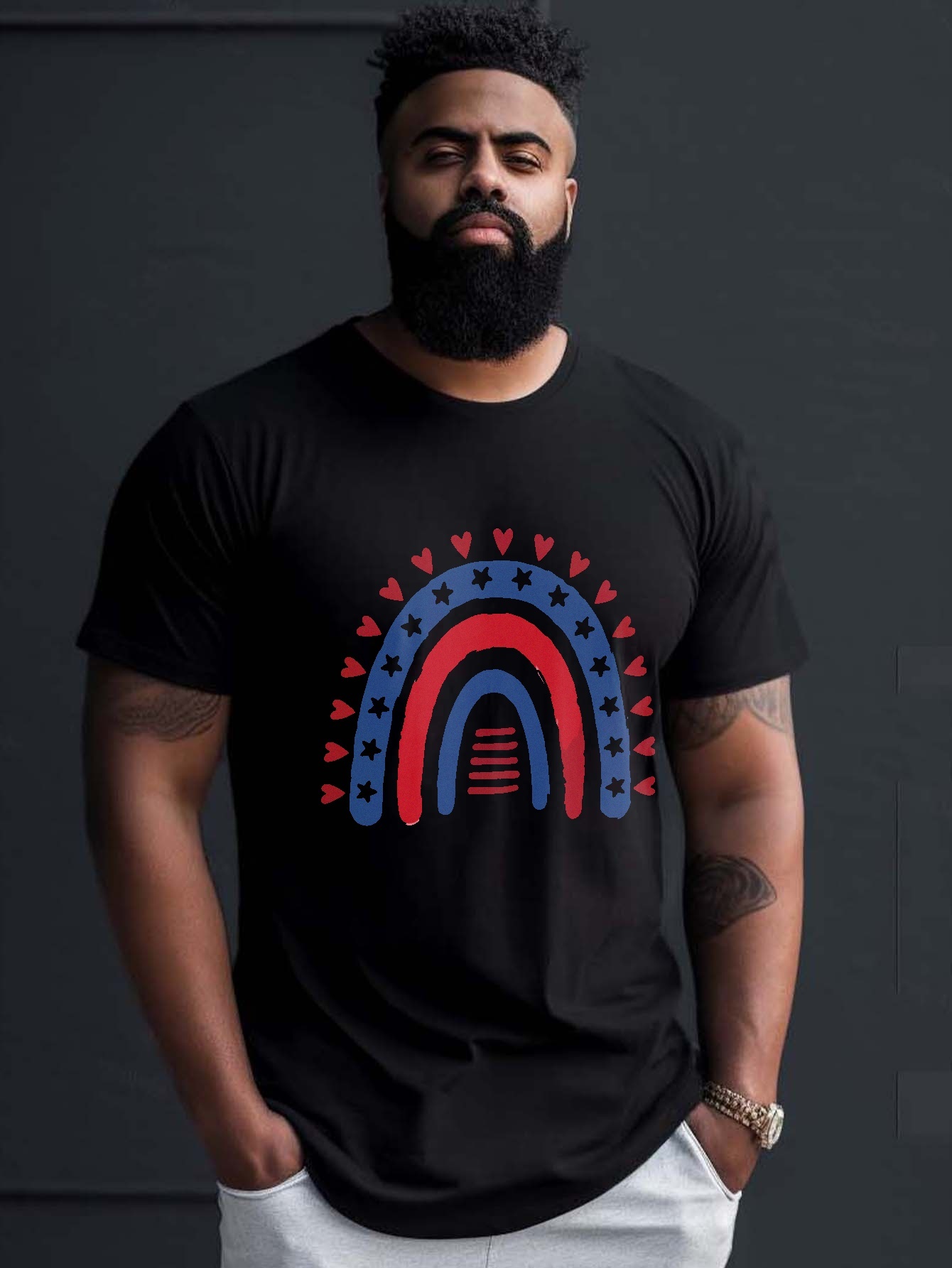 Plus Size Men's Creative Arc Pattern Graphic T-shirt For Summer
