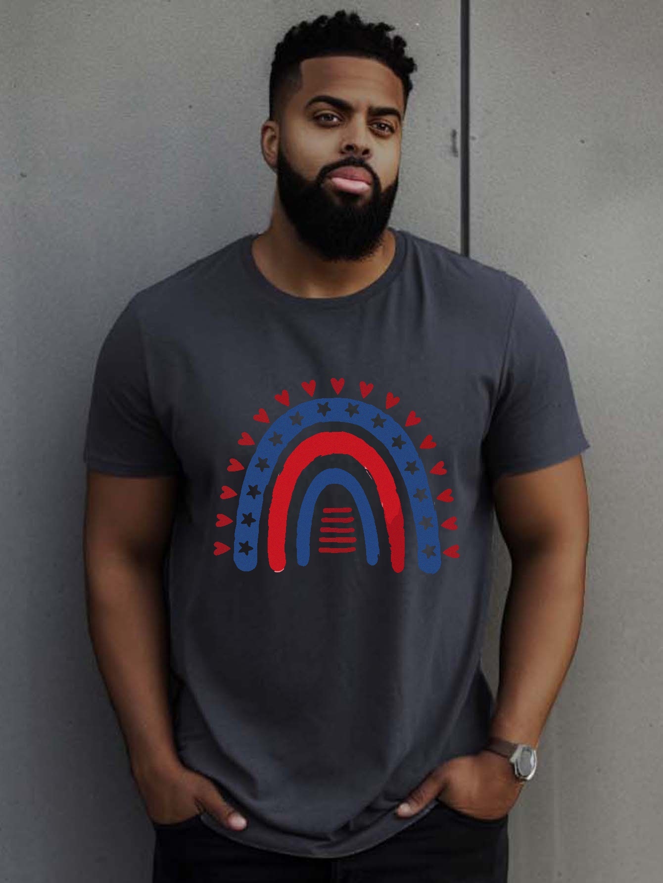 Plus Size Men's Creative Arc Pattern Graphic T-shirt For Summer