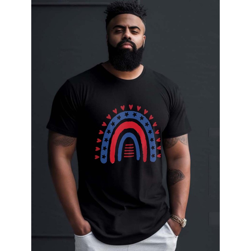 Plus Size Men's Creative Arc Pattern Graphic T-shirt For Summer