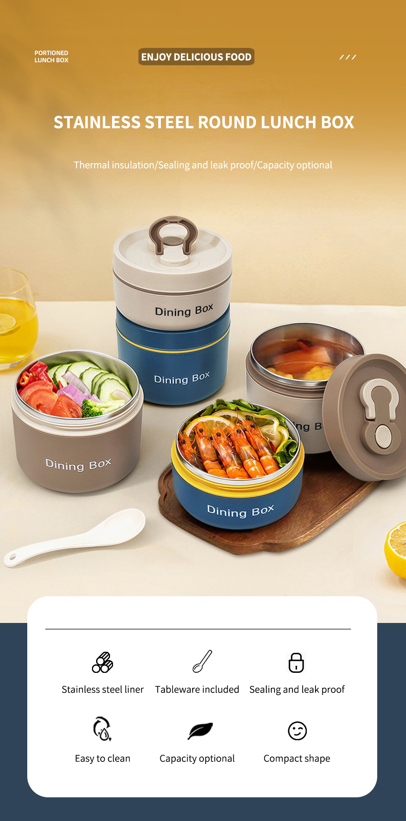 Single Round Stainless Steel Lunch Box, Dining Box, Microwave Safe Bento Box  With Fork And Spoon, For Kids & Office Use, Leakproof Food Container, For  Students,boys,girls And Adults At School,canteen, Home Kitchen