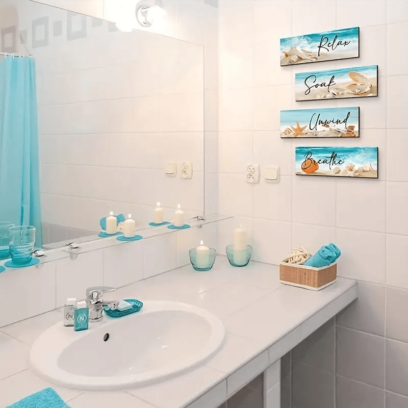 Ocean Beach Wall Decor Wooden Seashell Sign Bathroom Bedroom