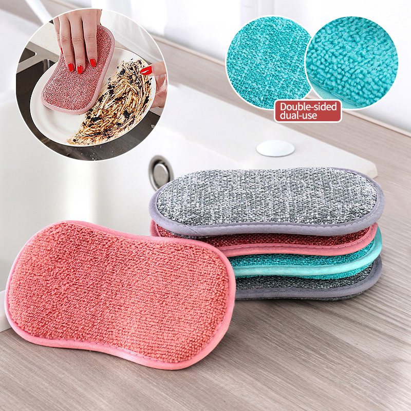 10 Pieces Reusable Sponges Kitchen Non Scratch Microfiber Sponge Scrubber  Sponge Reusable Scouring Pads Dish Sponge for Kitchen Cleaning Dishes and