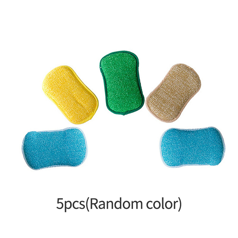 5Pcs Microfiber Kitchen Scrub Sponges, Dual Side Reusable Scouring Pads -  Random Colors