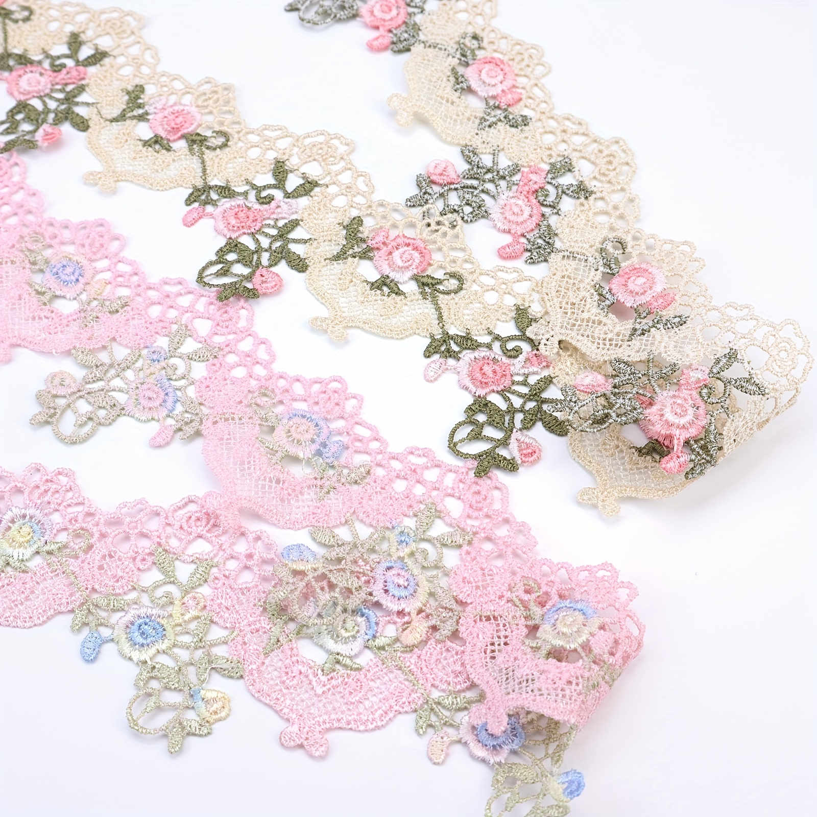  Floral Lace Trim 5 Yards Embroidery Venise Rose Flower Applique  Sewing DIY Ribbon Craft for Dress Wedding Party Decoration (Pink)