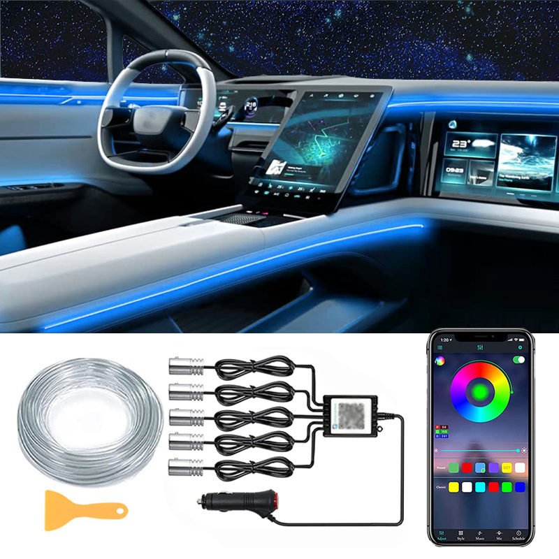  Interior Car LED Strip Lights, 6 in 1 Multicolor RGB Car Neon Ambient  Lighting Kits Fiber Optic for Truck SUV, 16 Million Colors Sound Active  Function and Wireless Bluetooth APP Control : Automotive