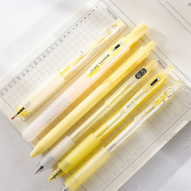 5pcs Pastel Gel Ink Pen Set,3Pcs Black Ink Pens with 2pcs Highlighter for Writing,Cute Retractable Gel Ink Pens,Kawaii School Pens for Writing