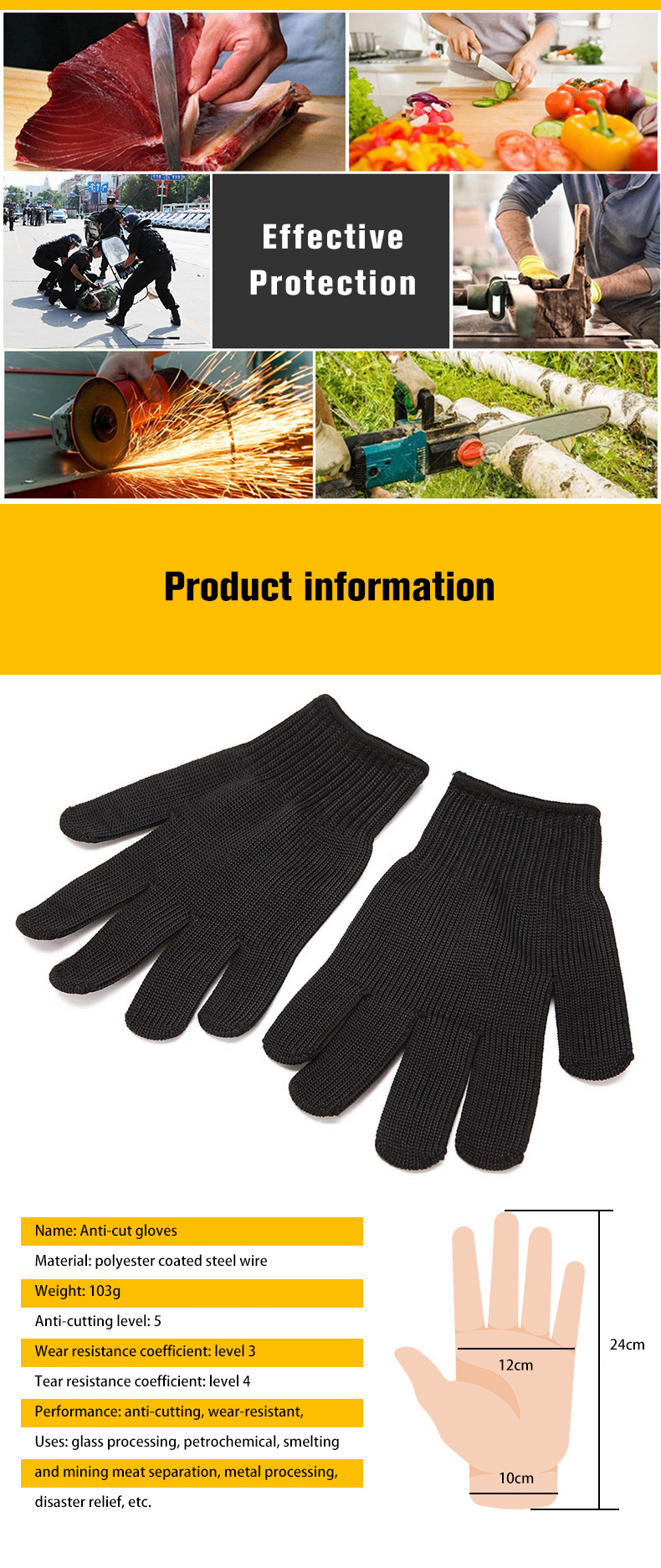 Black Metal Anti cut Gloves Level 5 Stainless Steel Wire - Temu