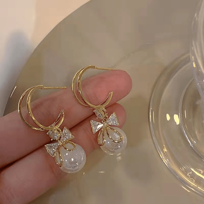 Full Rhinestone Bow Tassels Drop Earrings, Bow Zircon Crystal Earrings, Bow Tie Earrings Jewelry Accessories for Women and Girls,Alloy,free Returns