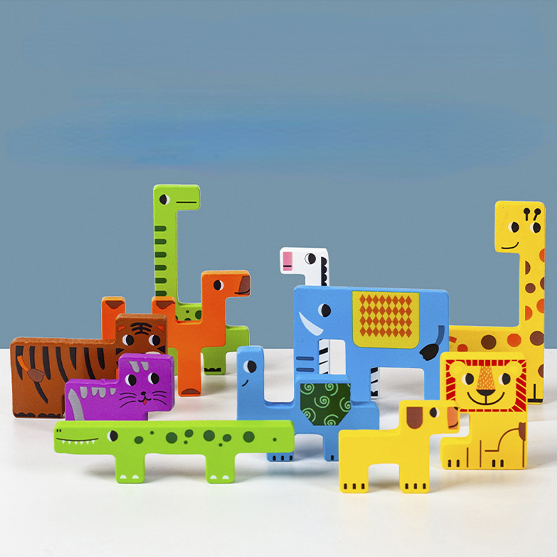 Creative Wooden Animal Building Blocks Puzzle Set for Kids