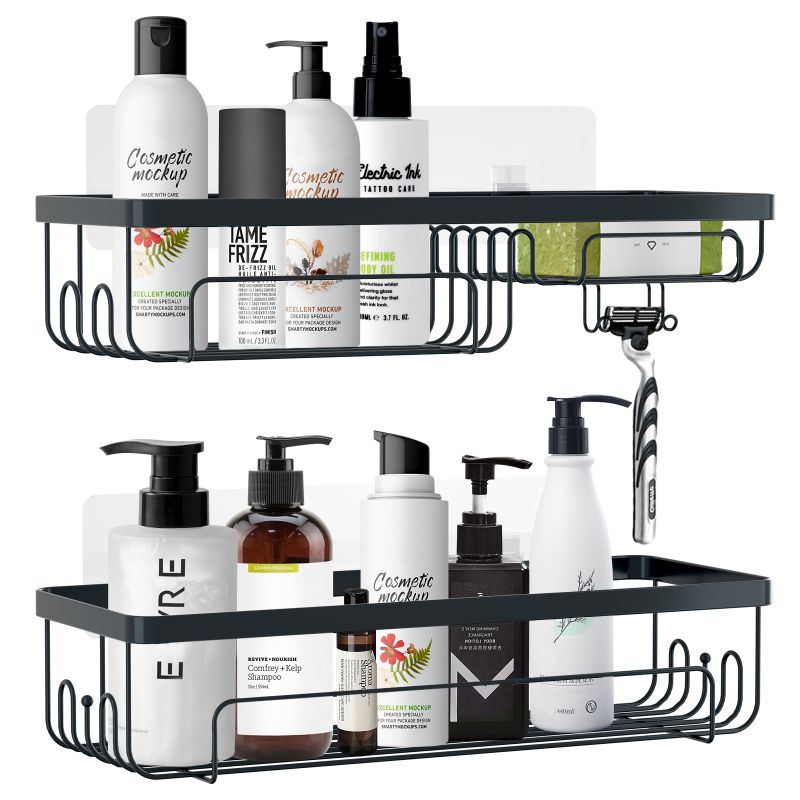 1pc Iron Bathroom Shelf Wall Mounted Shampoo Organizer Basket For  Toiletries, Punch-free Storage Rack