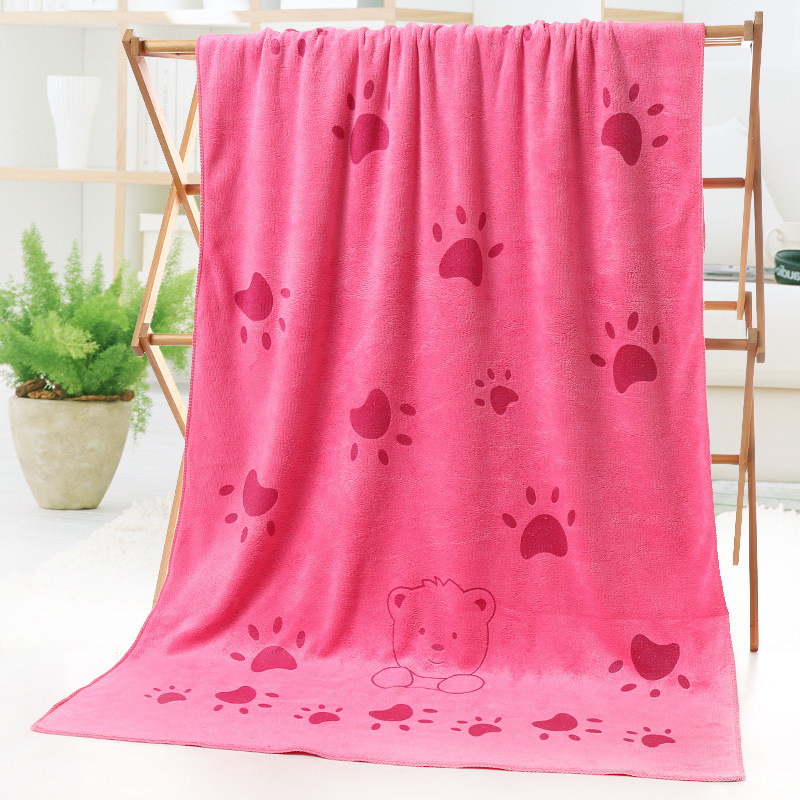 Cute Bear Print Bath Towel Microfiber Quick Dry Soft Absorbent