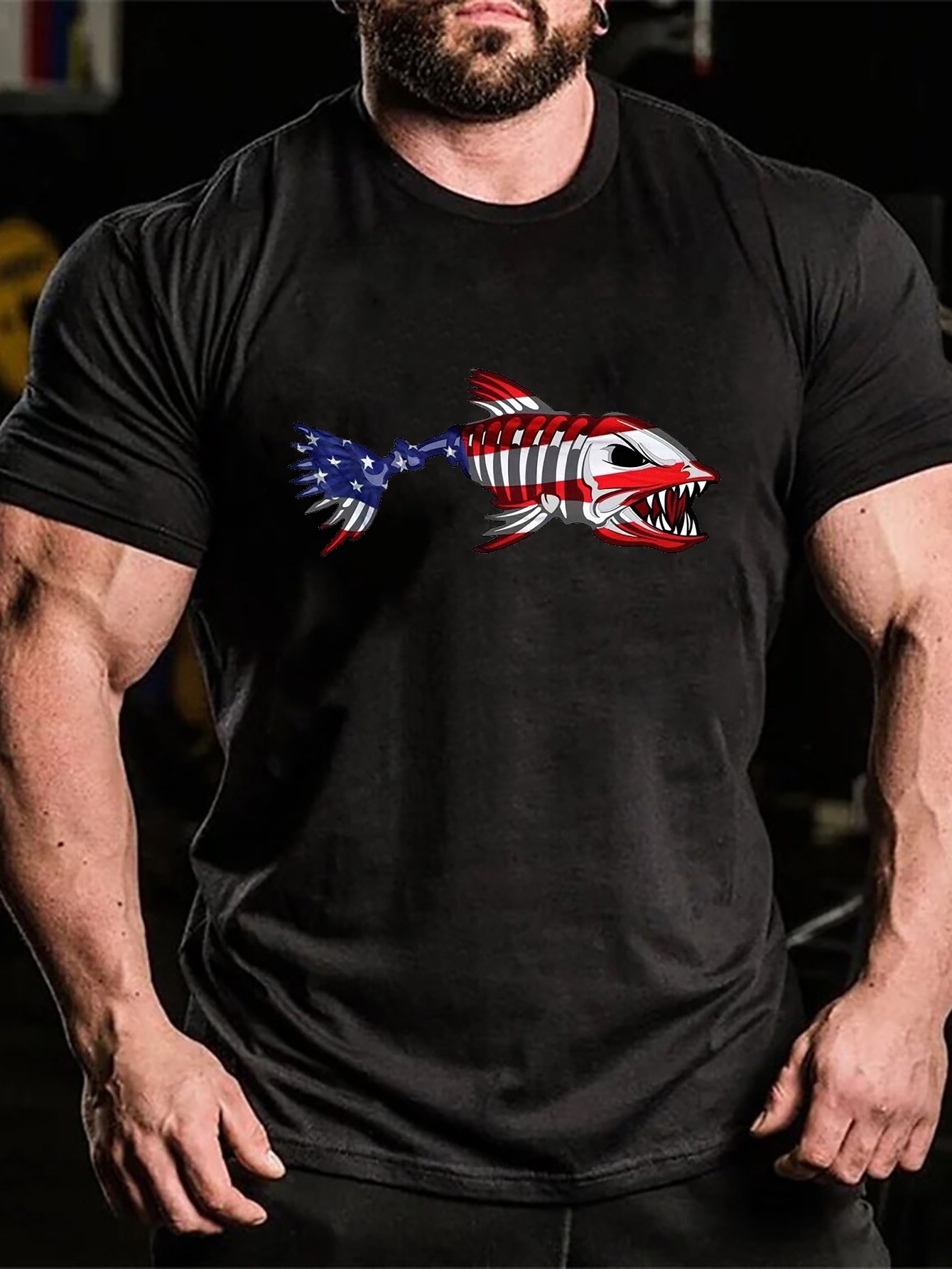Men's Fierce Fish Skeleton Print Graphic T shirt Summer Plus