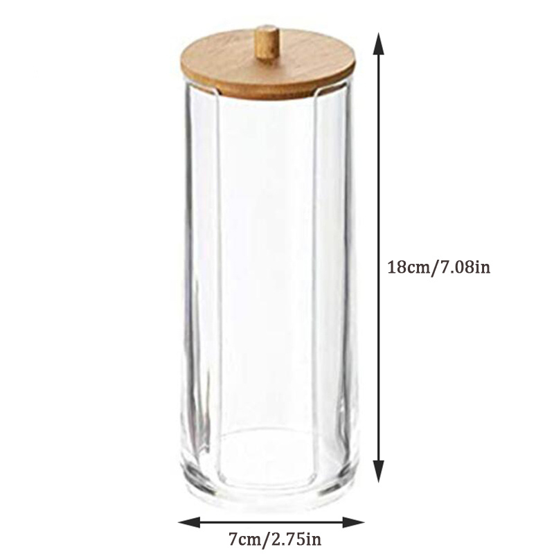 1pc Clear Makeup Puff Storage Container With Bamboo Lid, Organizer