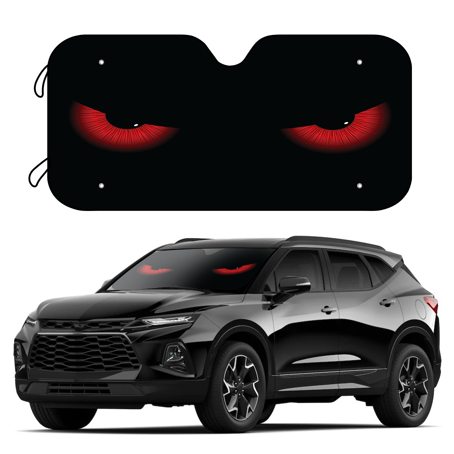 

1pc Red Eyes Car Sun Shade For Windshield Blocks Uv Rays Visor Protector Foldable Sun Shield With 4 Free Suction Cups Keeps Cool Beach Seaside Scenery