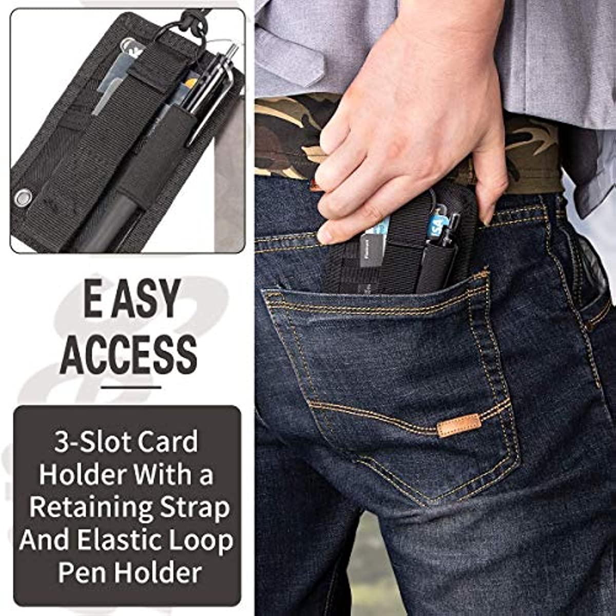 1pc Tactical ID Card Holder Hook & Loop Patch Badge Holder, Detachable Quick Rip-Away Badge Holder with Key Ring and Adjustable Neck Lanyard,Temu
