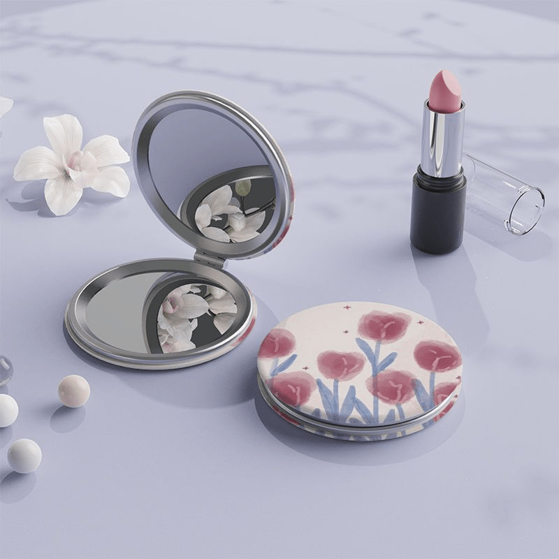 Tulip Pattern Vanity Mirror Double Sided Foldable Mini Makeup Vanity Mirror