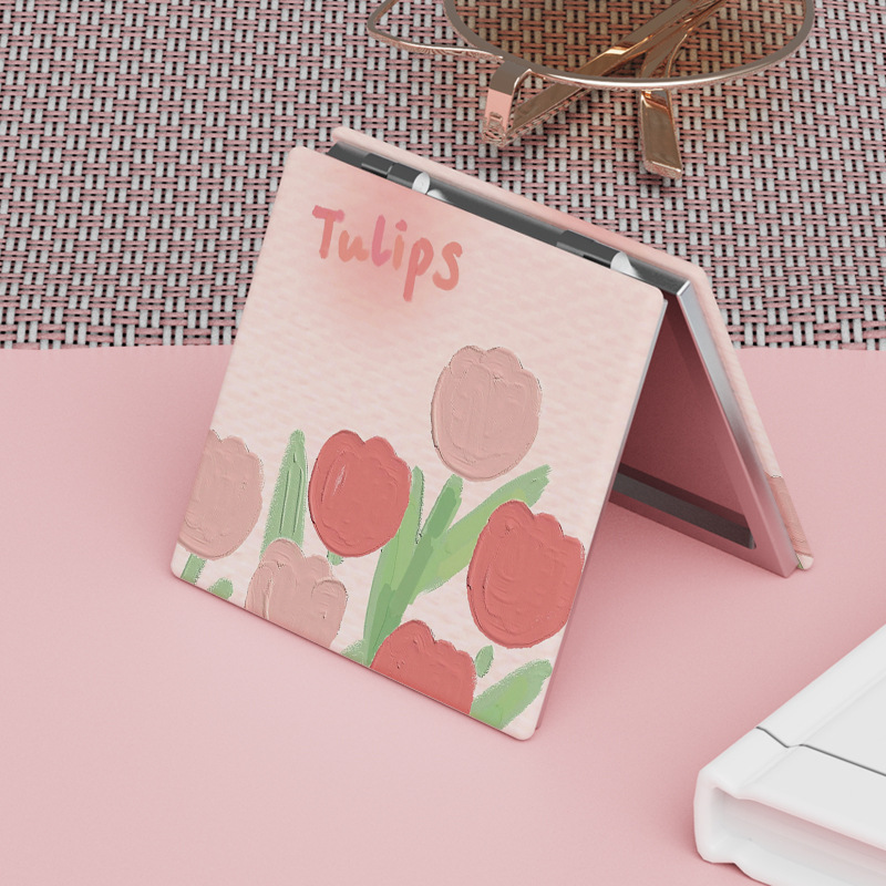 Tulip Pattern Vanity Mirror Double Sided Foldable Mini Makeup Vanity Mirror