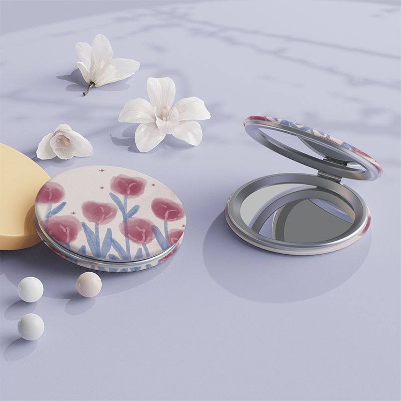 Tulip Pattern Vanity Mirror Double Sided Foldable Mini Makeup Vanity Mirror